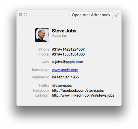 Quicklook vCard Steve