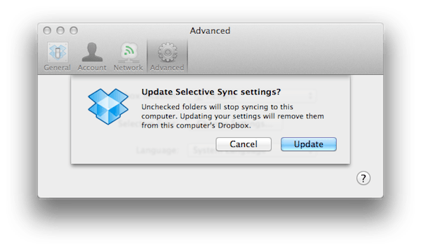 dropbox selectief synchroniseren