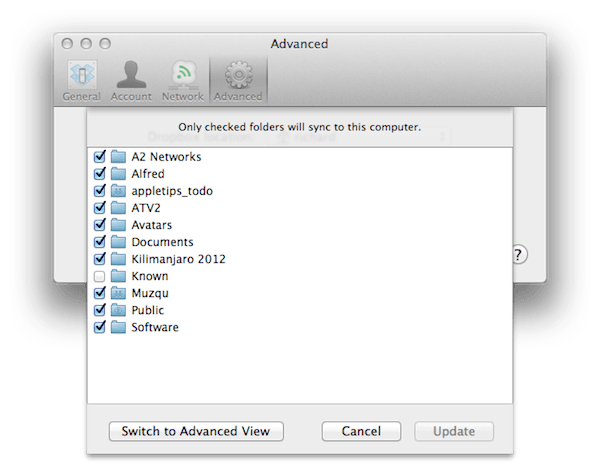 dropbox sync selectie