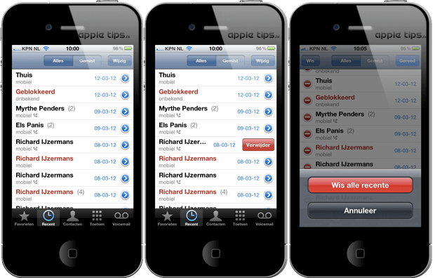 de recente telefoonlijst iOS
