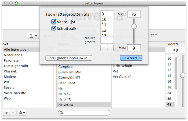 lettertype grootte