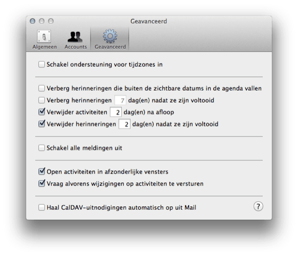 voorkeuren ical