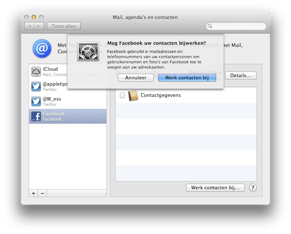Facebook contacten bijwerken