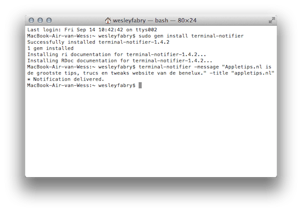 Terminal noti activate