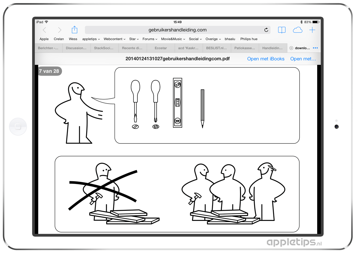 Met behulp van deze knop kun je het bestand in alternatieve applicaties openen die PDF bestanden ondersteunen en aanwezig zijn op je iDevice.