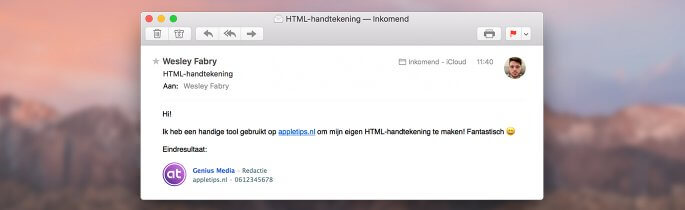 Voorbeeld van HTML-handtekening voor Mac