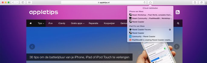 icloud-tabbladen in safari knoppenbalk