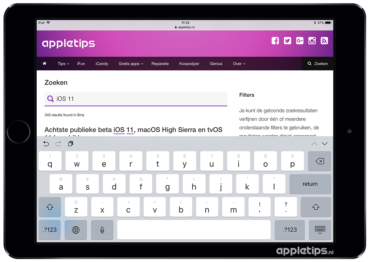 Nieuwe iOS 11 QuickType-toetsenbord gebruiken op een iPad ...